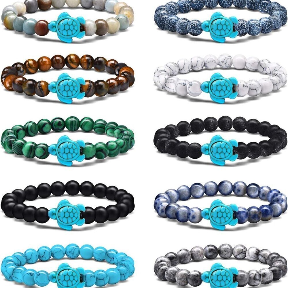 Natural Stone Beaded Bracelet Set 10 Pieces Unisex Beach Summer Gift